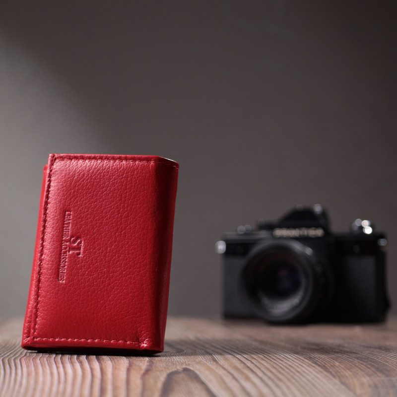 Маленький удобный кошелек с монетницей из натуральной кожи ST Leather Красный