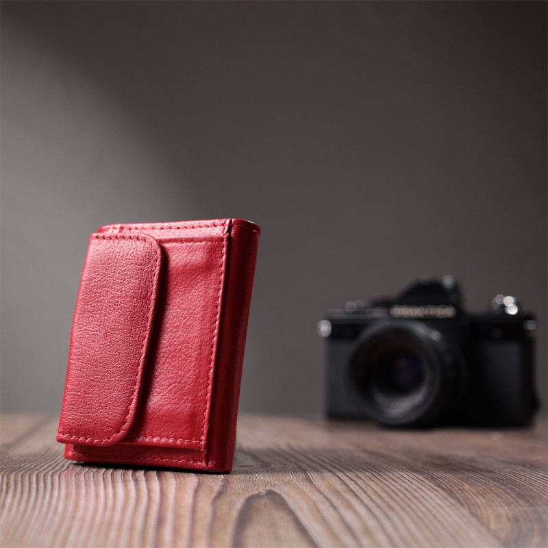 Маленький удобный кошелек с монетницей из натуральной кожи ST Leather Красный