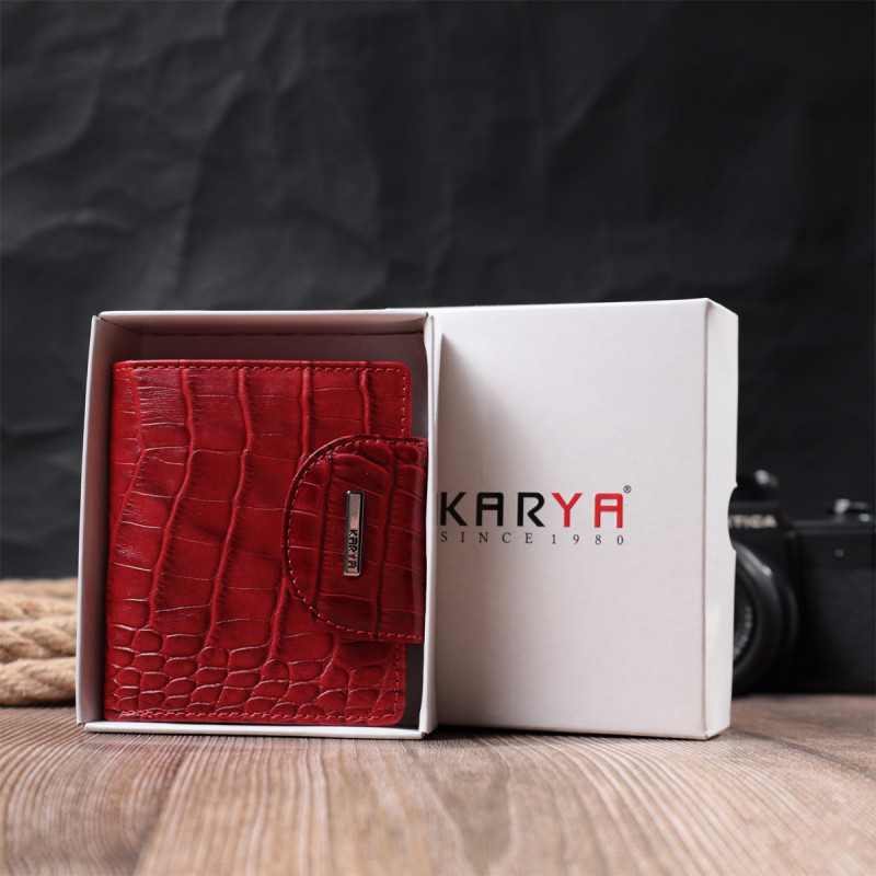 Компактный женский кошелек из фактурной натуральной кожи KARYA Красный