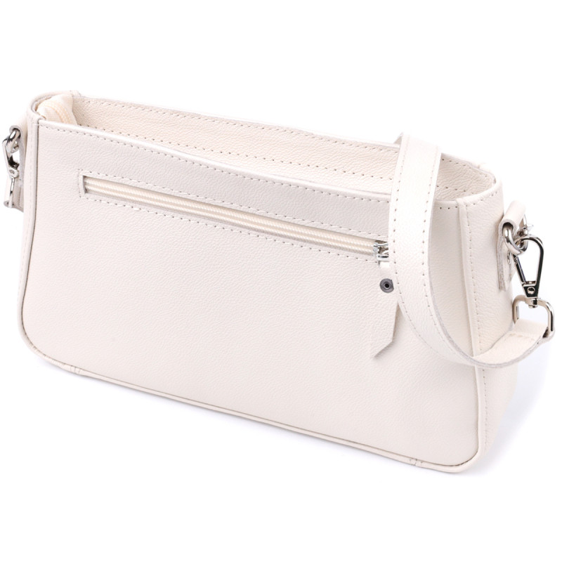 Сумка багет с цепочкой и съемным ремешком из натуральной кожи Shvigel Бежевая