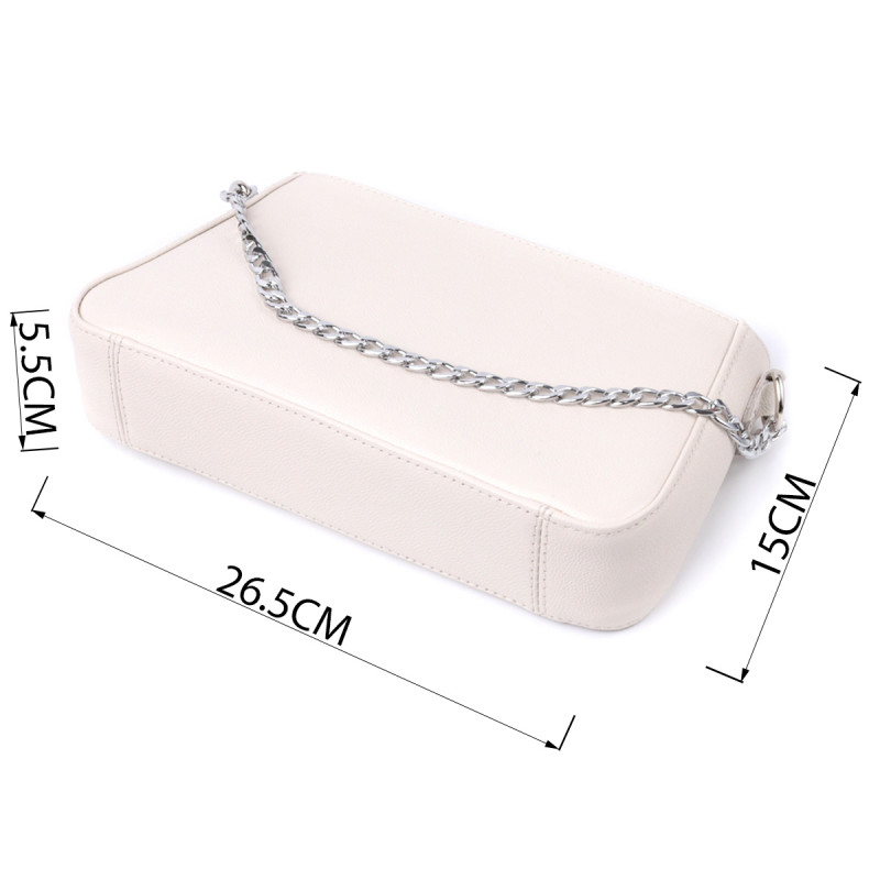 Сумка багет с цепочкой и съемным ремешком из натуральной кожи Shvigel Бежевая