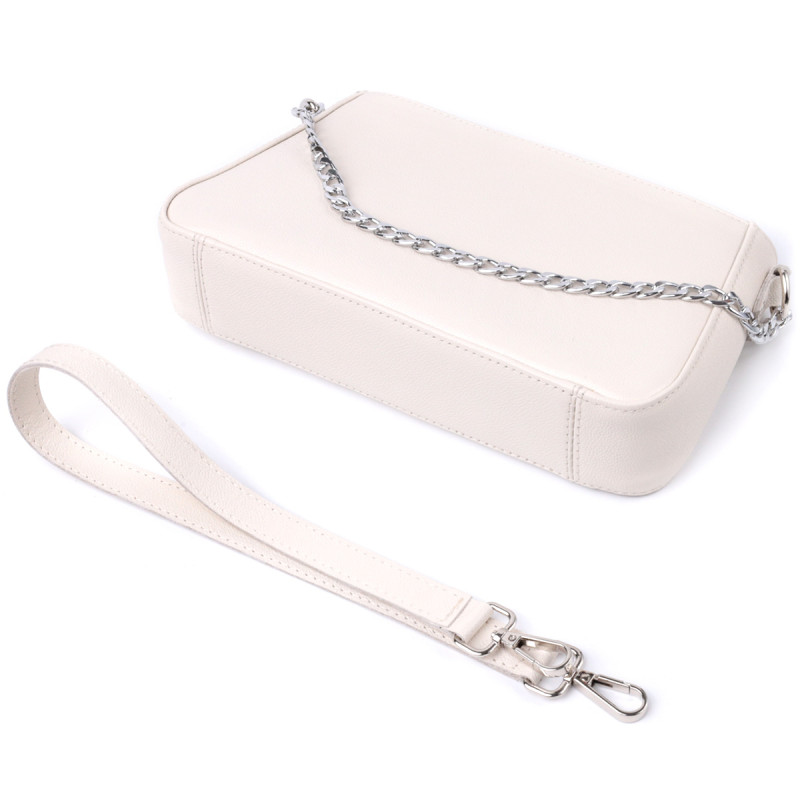 Сумка багет с цепочкой и съемным ремешком из натуральной кожи Shvigel Бежевая