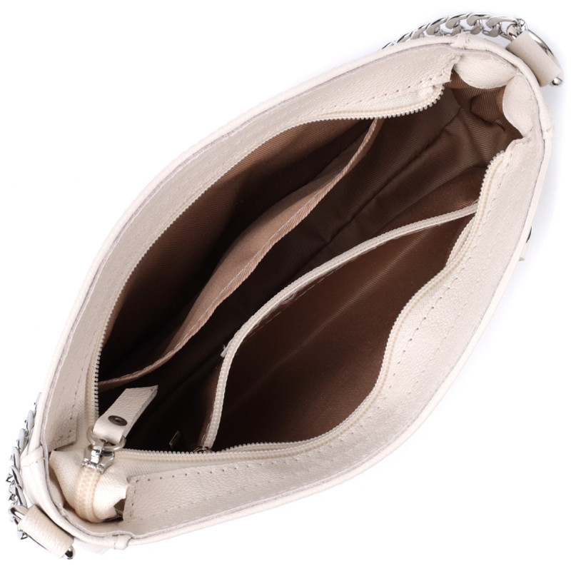 Сумка багет с цепочкой и съемным ремешком из натуральной кожи Shvigel Бежевая