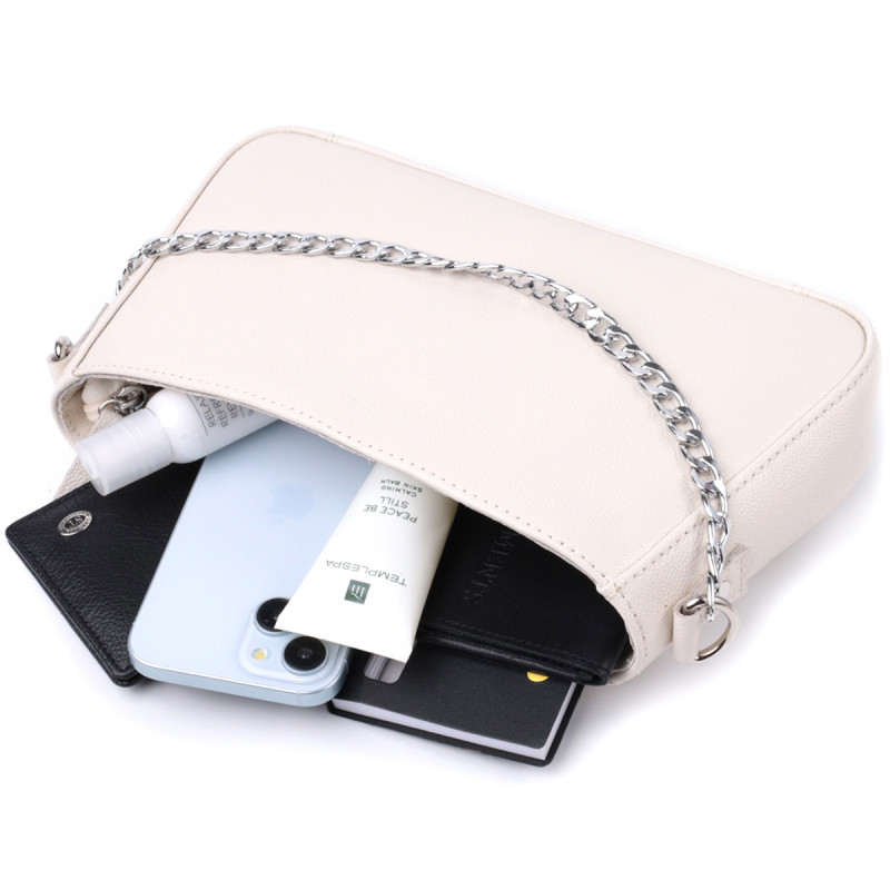 Сумка багет с цепочкой и съемным ремешком из натуральной кожи Shvigel Бежевая