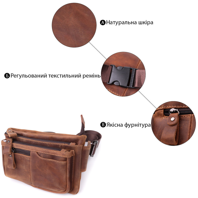 Винтажная бананка для мужчин из натуральной кожи Vintage sale_ Коричневый