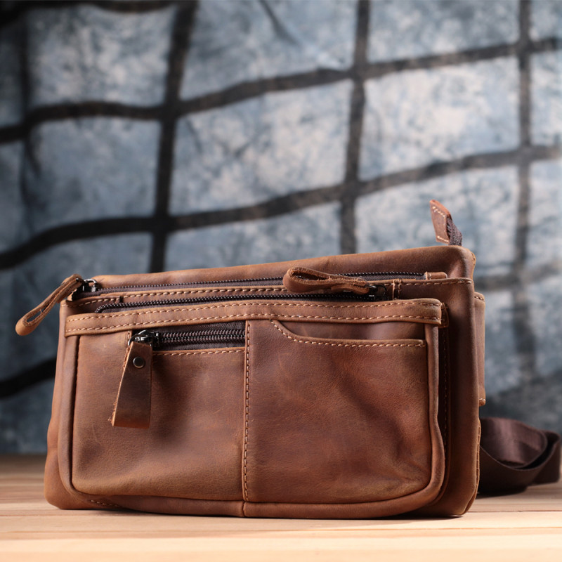 Винтажная бананка для мужчин из натуральной кожи Vintage sale_ Коричневый