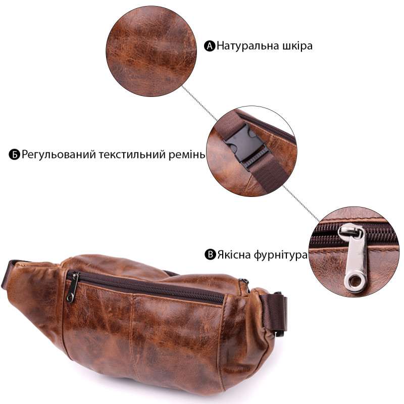 Бананка для мужчин в винтажном стиле из натуральной кожи Vintage sale_ Коричневый