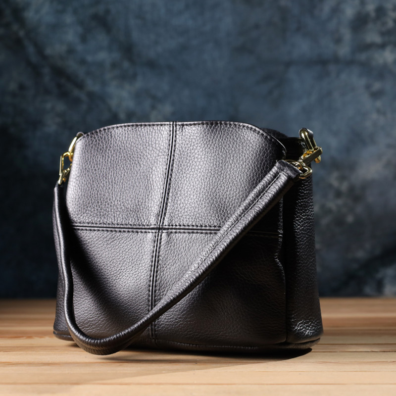 Женская сумка на три отделения из натуральной кожи sale_ Vintage Черный
