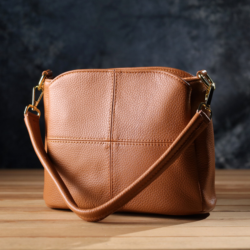 Практичная женская сумка на три отделения из натуральной кожи sale_ Vintage Рыжий