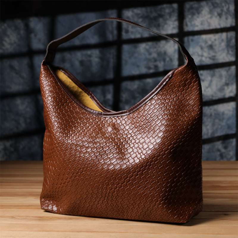 Женская сумка из переплетенной экокожи Vintage sale_ Коричневый