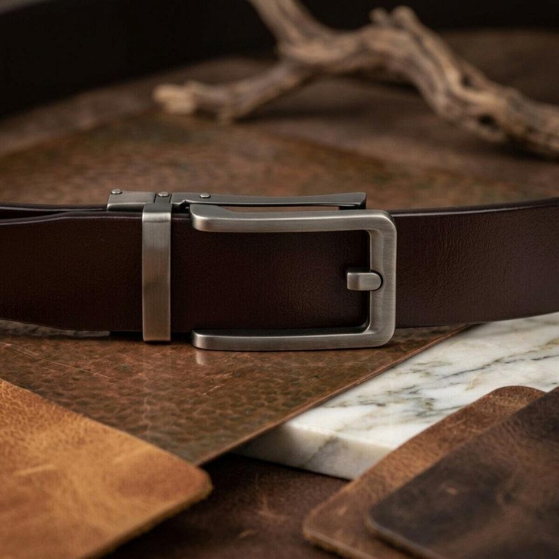 Ремінь чоловічий зі стильною пряжкою Vintage Коричневий