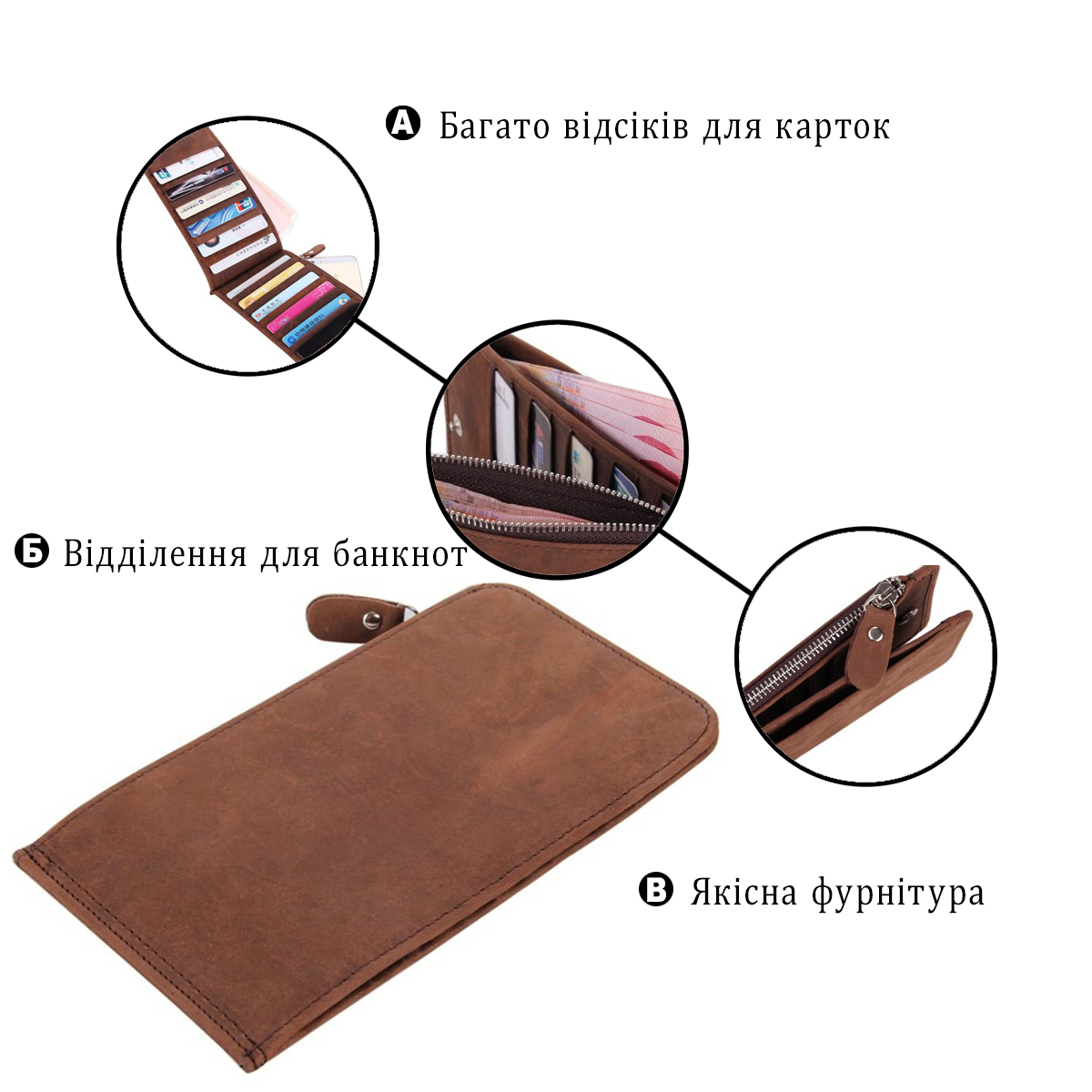 Візитниця Vintage з натуральної шкіри Коричнева