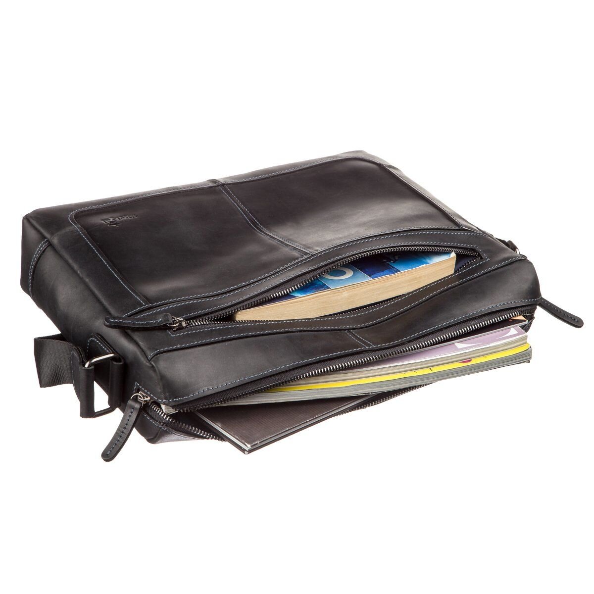 Деловая мужская кожаная сумка на плечо SHVIGEL Черная