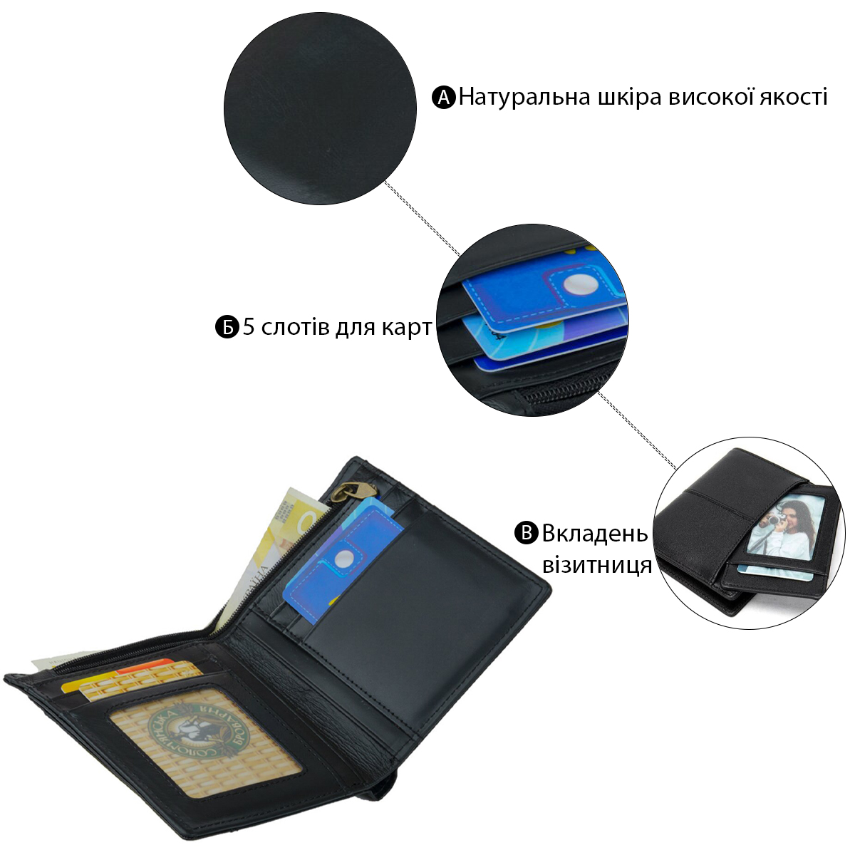 Гаманець чоловічий Vintage Чорний