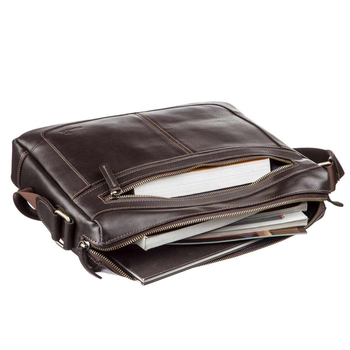 Ділова чоловіча сумка з гладкої шкіри на плече SHVIGEL Коричневая