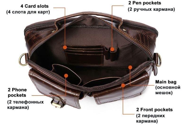 Ділова сумка на плече шкіряна Vintage Коричнева