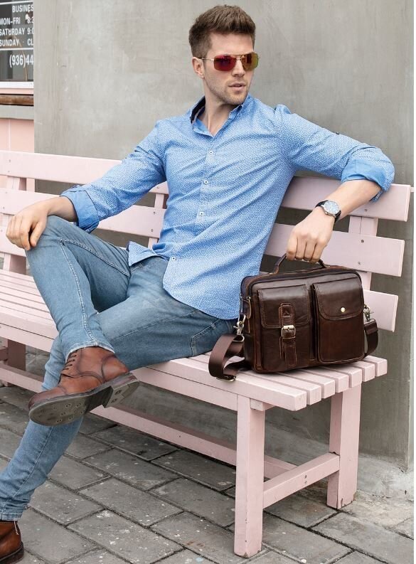 Ділова сумка на плече шкіряна Vintage Коричнева