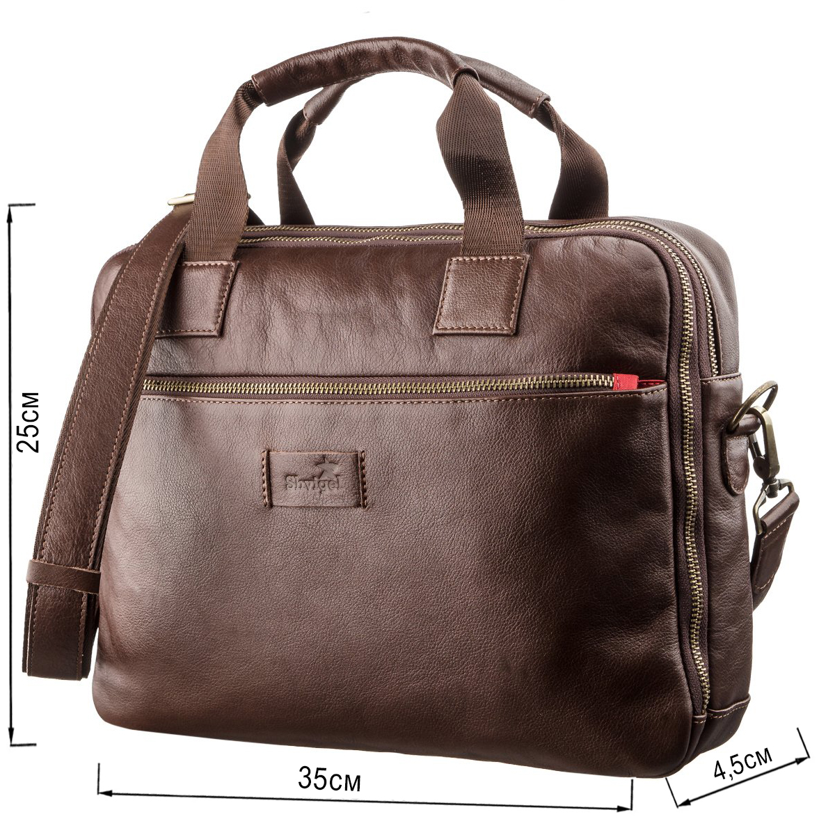 Чоловіча шкіряна сумка під ноутбук на відділення SHVIGEL Коричнева
