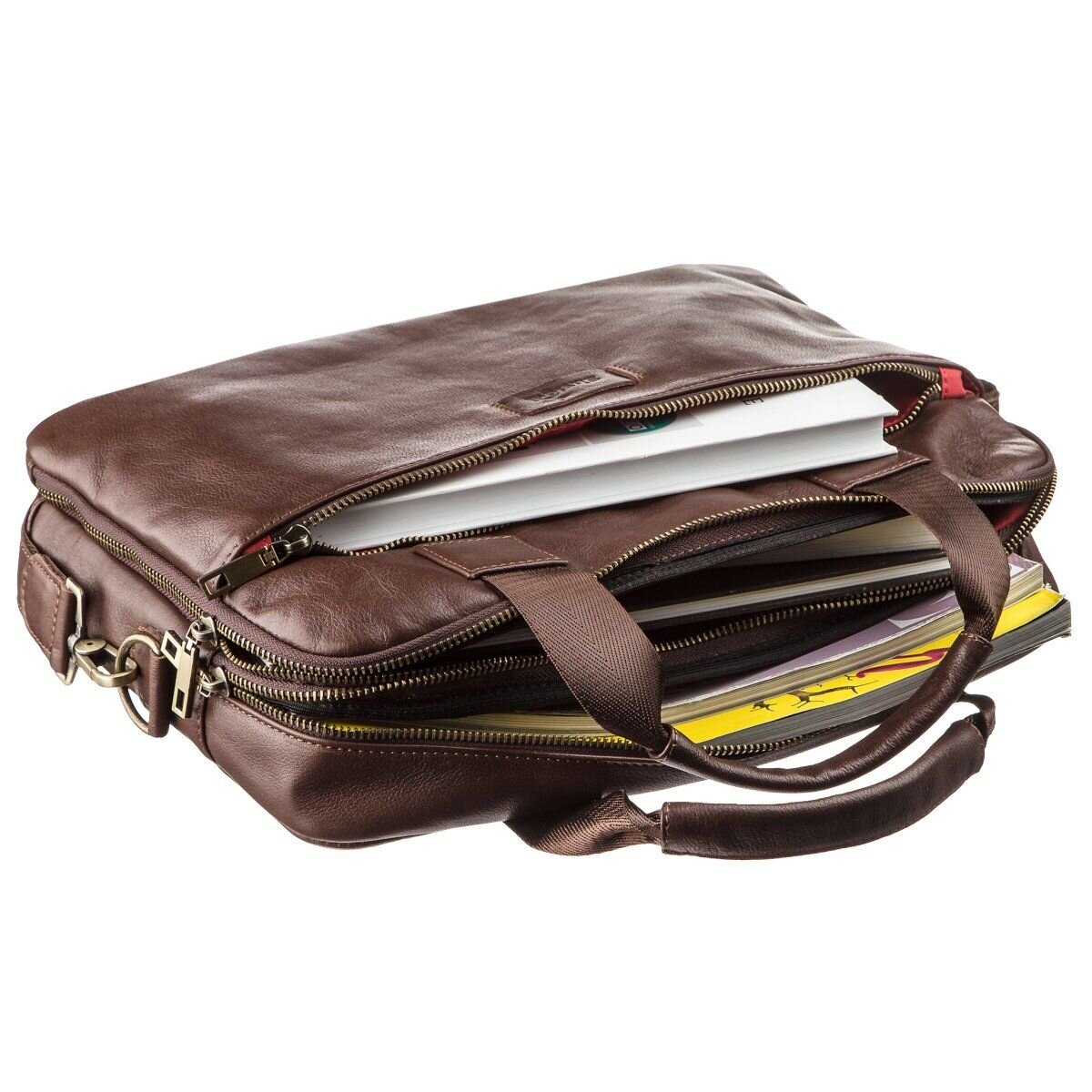 Чоловіча шкіряна сумка під ноутбук на відділення SHVIGEL Коричнева