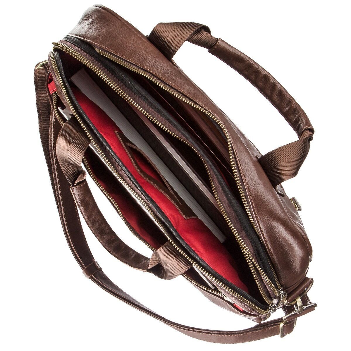 Чоловіча шкіряна сумка під ноутбук на відділення SHVIGEL Коричнева