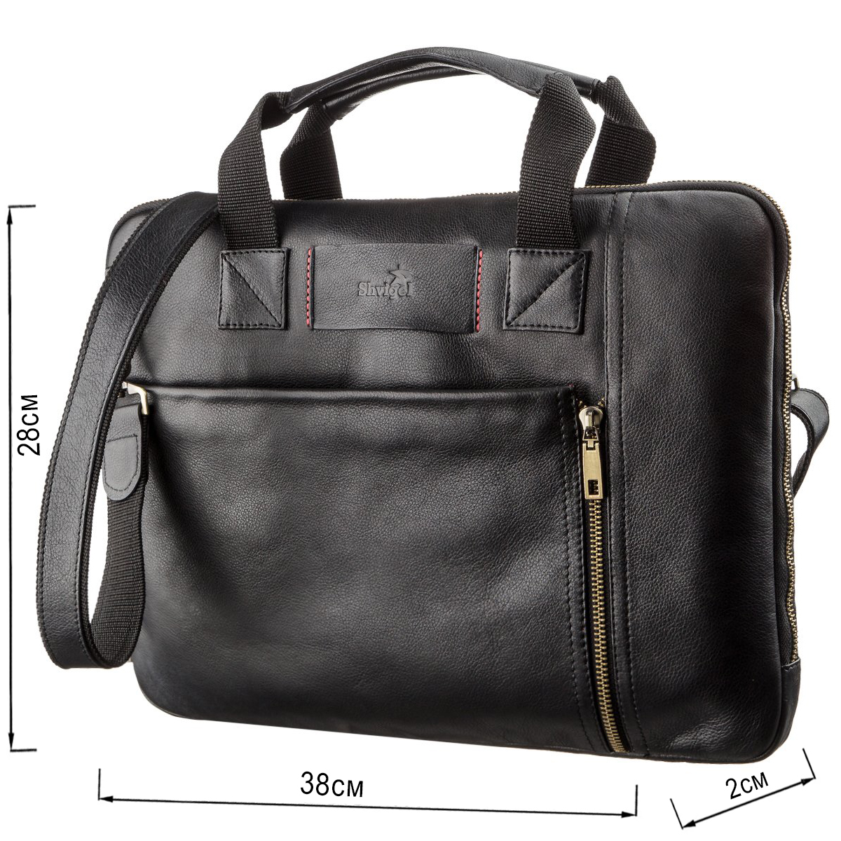 Чоловіча шкіряна тонка сумка для ноутбука SHVIGEL Чорна
