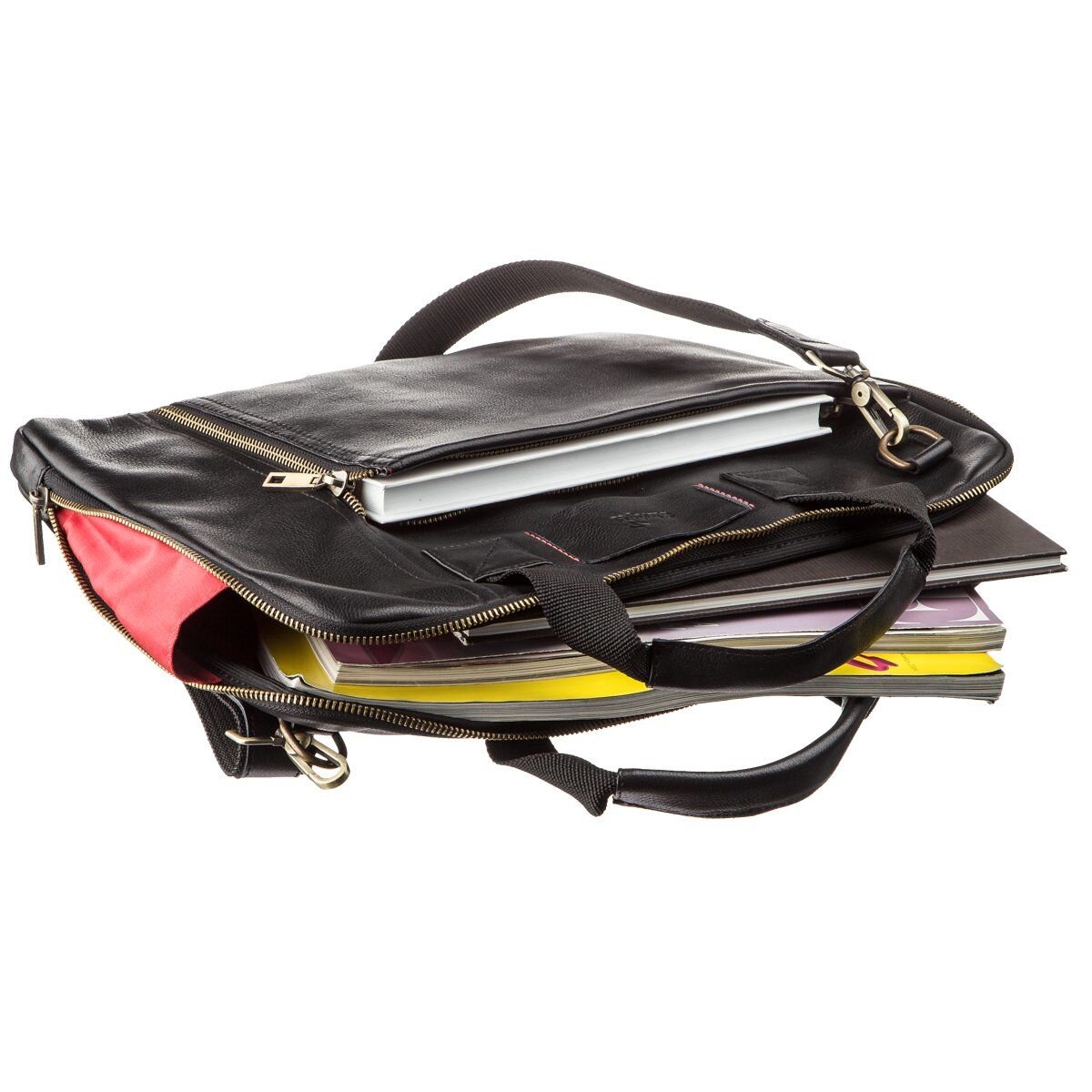 Чоловіча шкіряна тонка сумка для ноутбука SHVIGEL Чорна