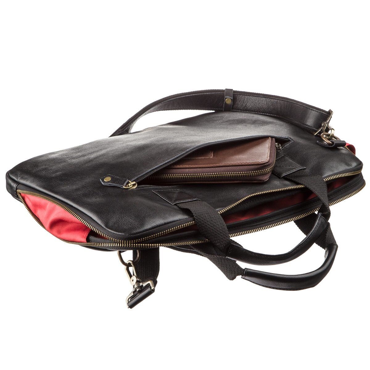 Чоловіча шкіряна тонка сумка для ноутбука SHVIGEL Чорна