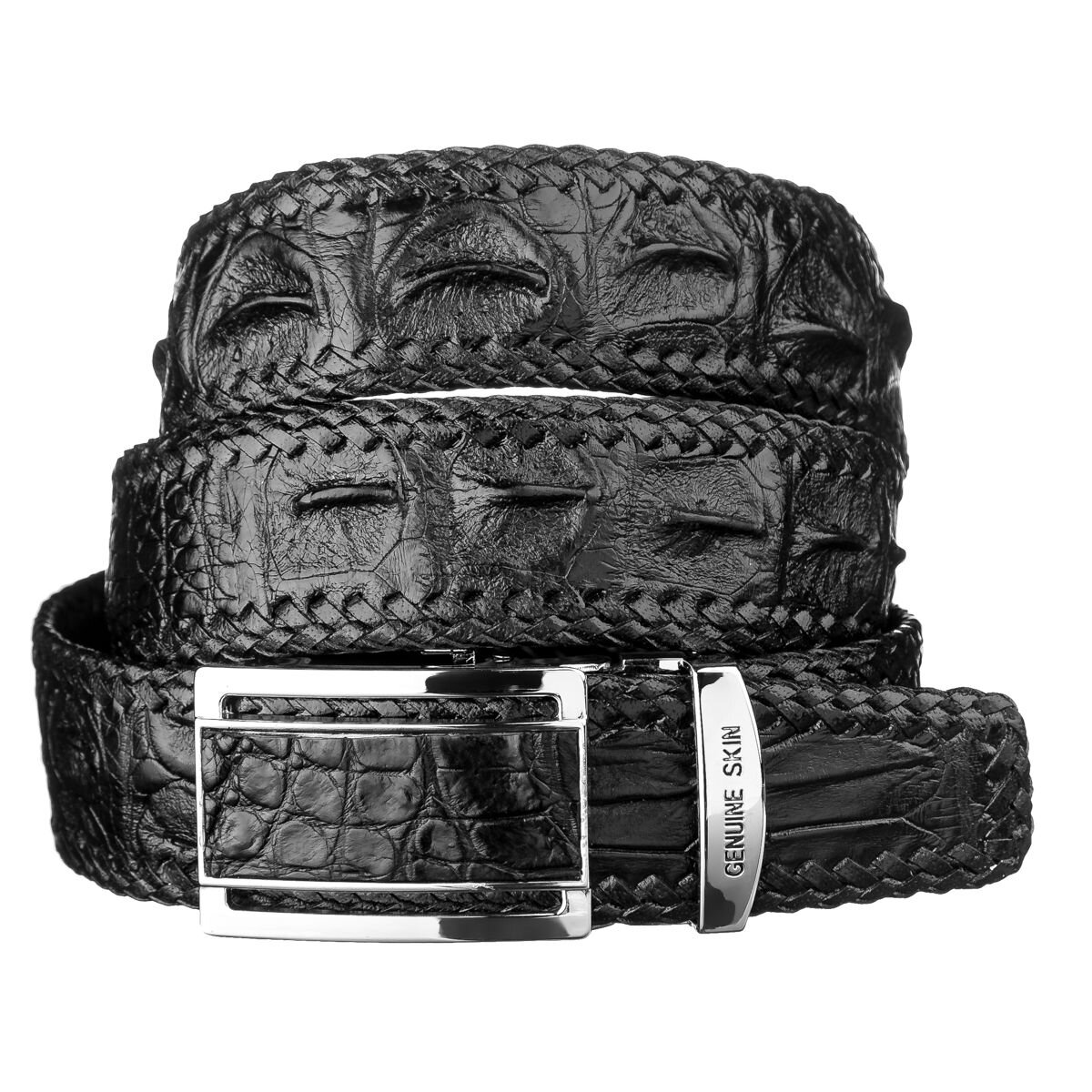 Ремень-автомат CROCODILE LEATHER из натуральной кожи крокодила Черный
