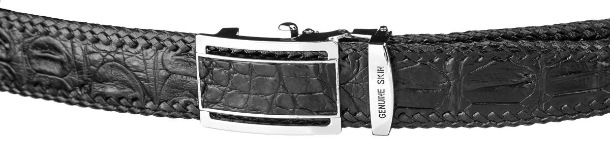 Ремень-автомат CROCODILE LEATHER из натуральной кожи крокодила Черный