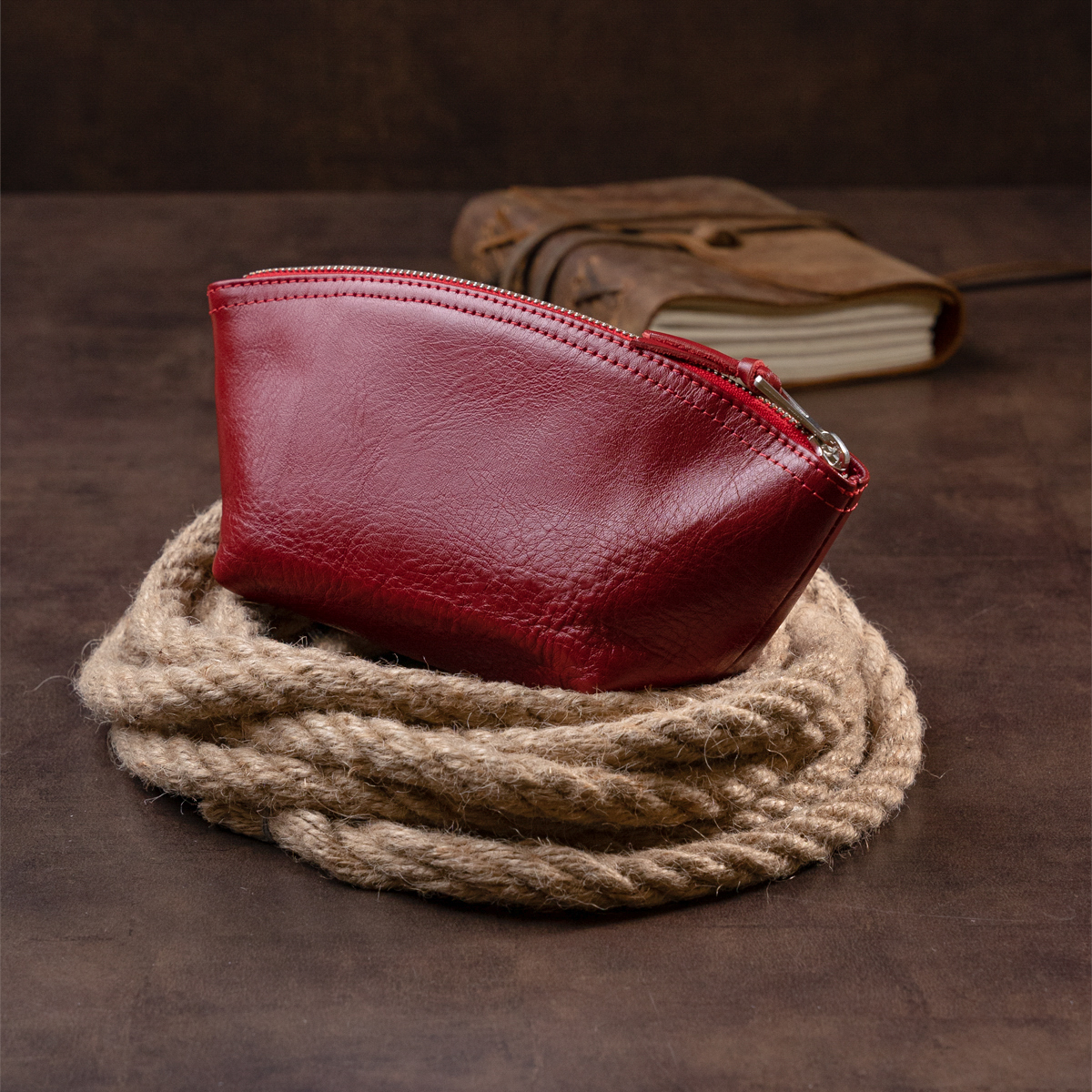 Жіноча косметичка зі шкіри Amelin GRANDE PELLE Червона