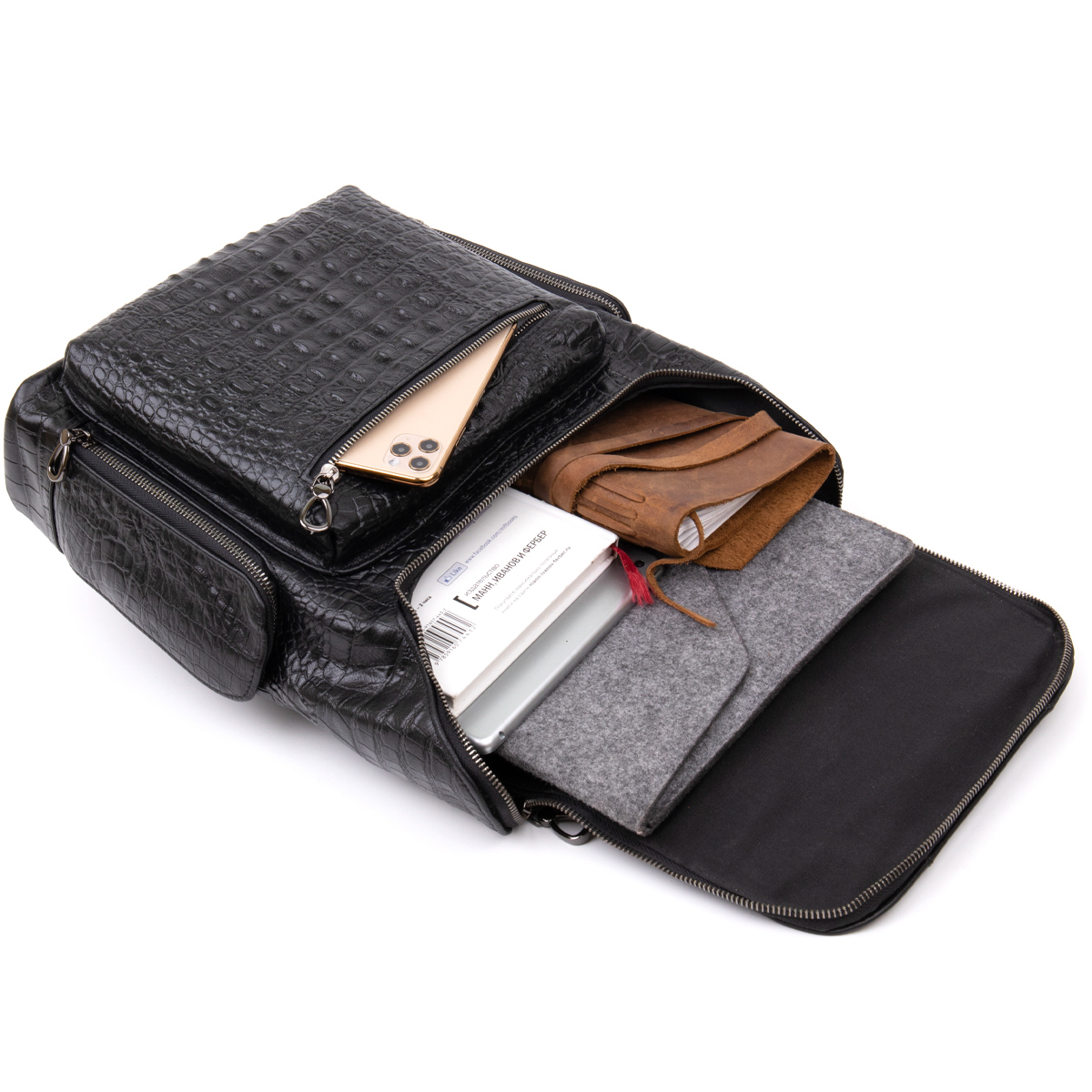 Рюкзак под рептилию кожаный Vintage Черный