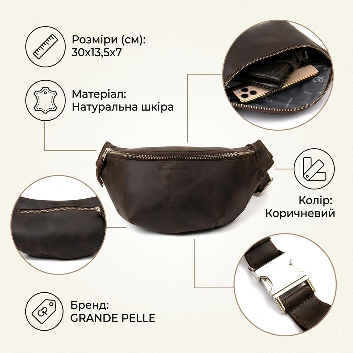 Бананка в матовій шкірі GRANDE PELLE Коричнева