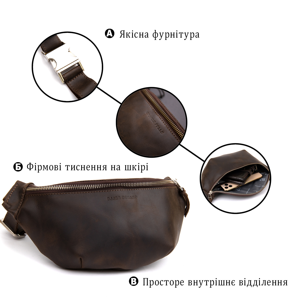 Бананка в матовій шкірі GRANDE PELLE Коричнева