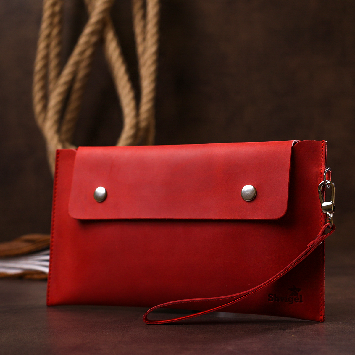 Жіноча вінтажна шкіряна тревел-косметичка Shvigel Червоний