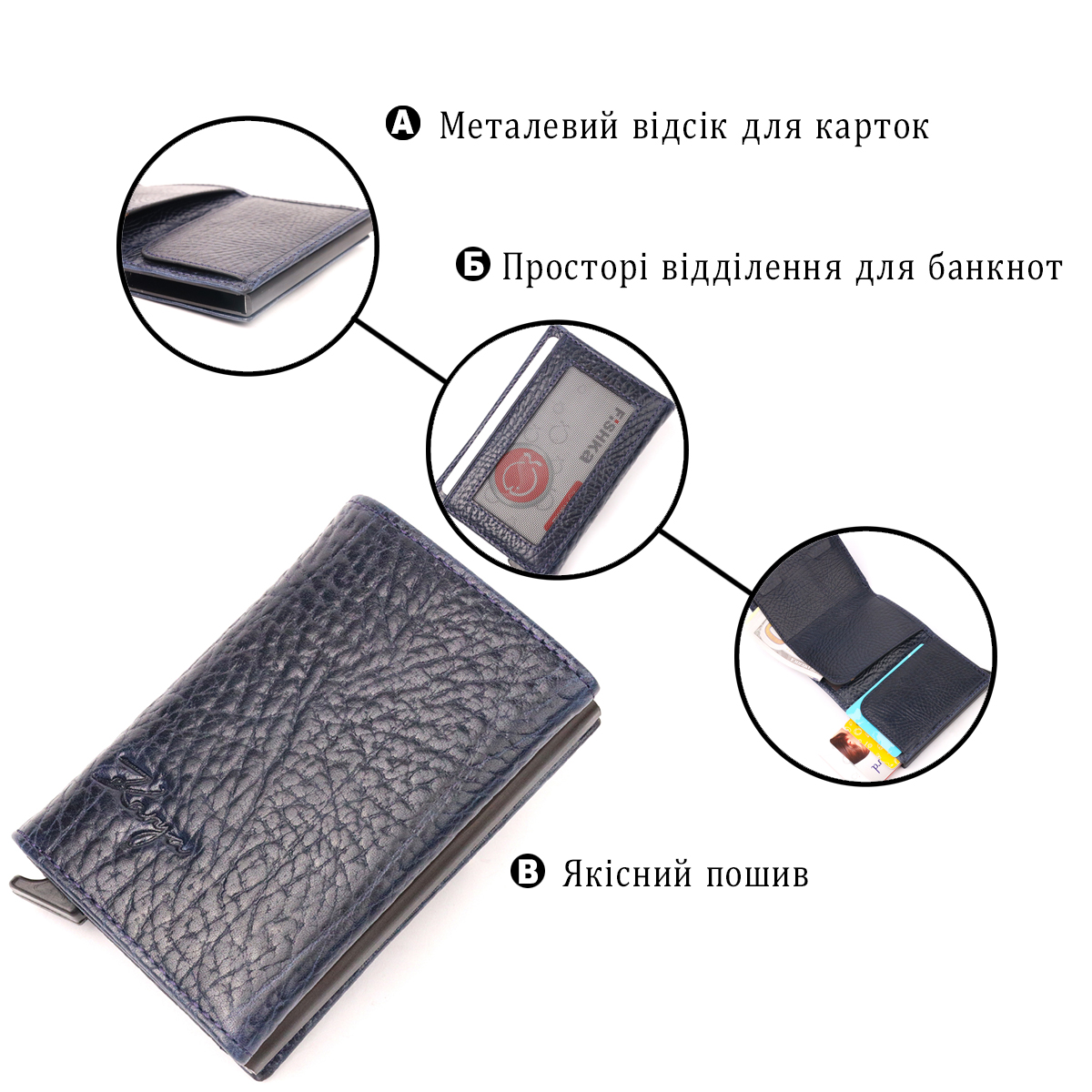 Візитниця із натуральної крупнозернистої шкіри KARYA Синій
