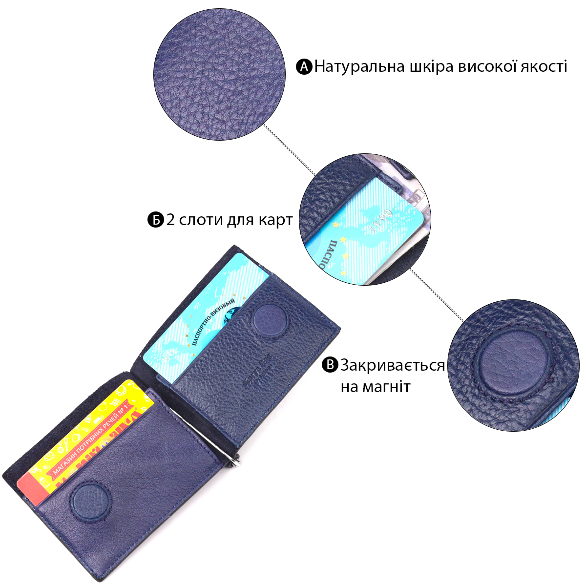 Відмінний чоловічий затискач із зернистої шкіри KARYA Синій