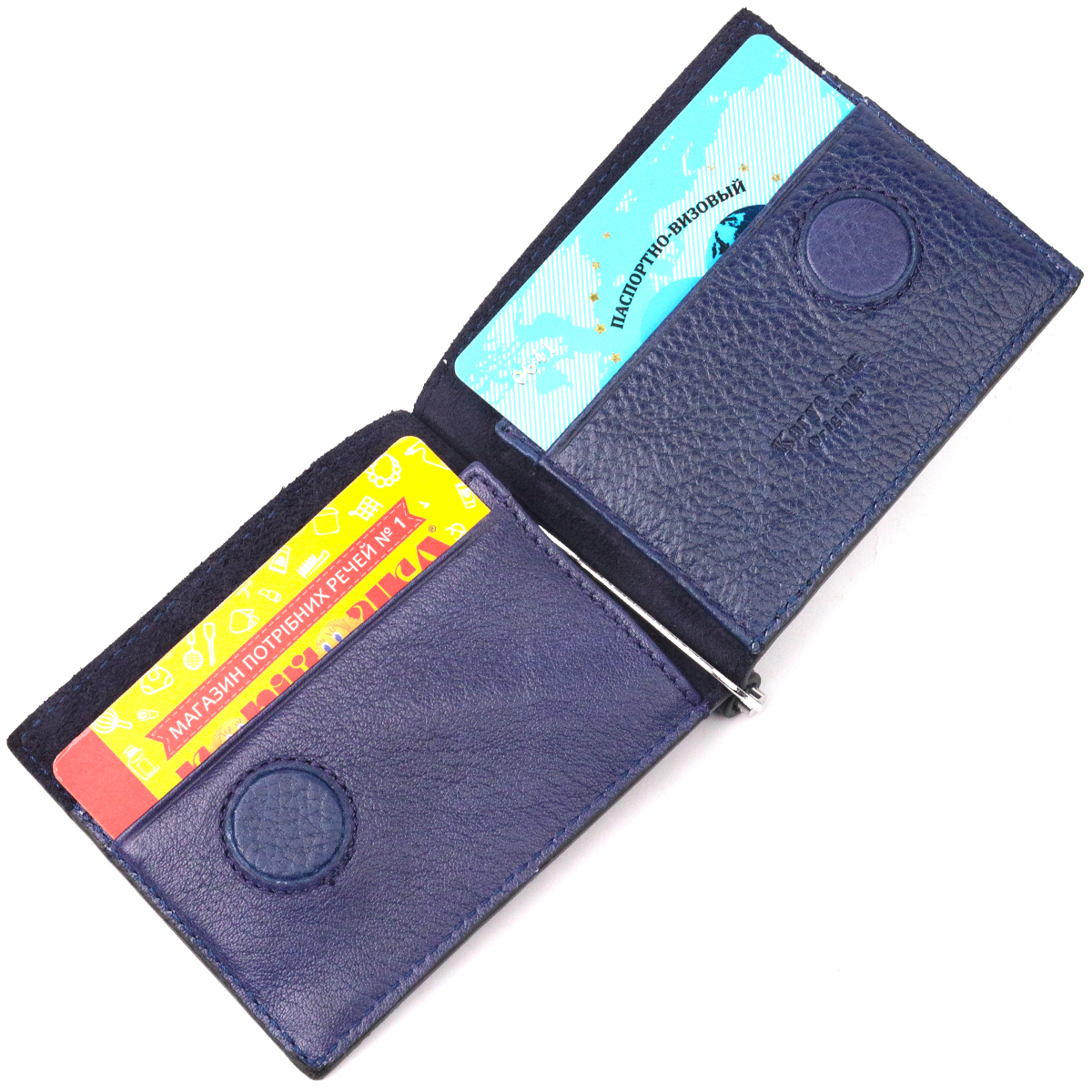 Відмінний чоловічий затискач із зернистої шкіри KARYA Синій