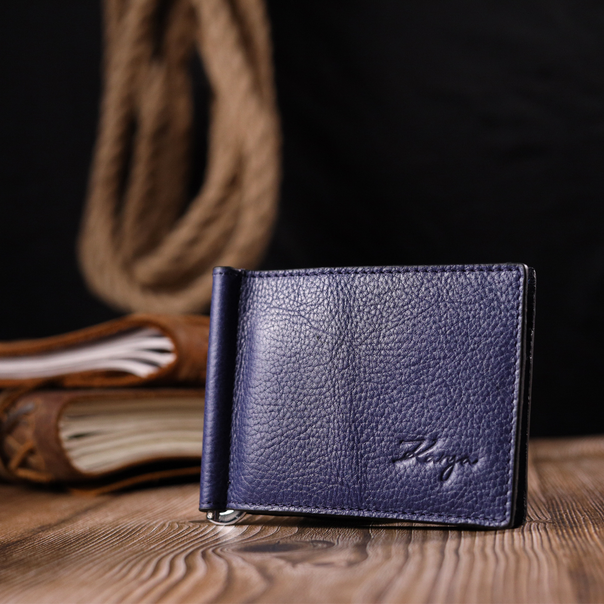 Відмінний чоловічий затискач із зернистої шкіри KARYA Синій