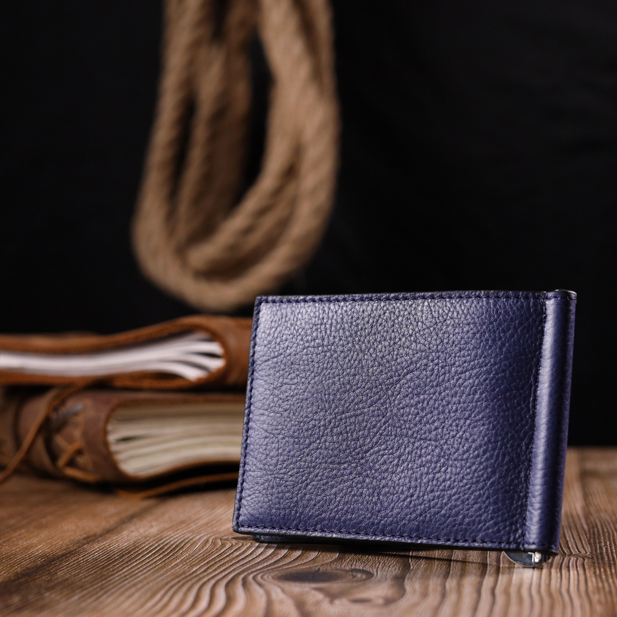 Відмінний чоловічий затискач із зернистої шкіри KARYA Синій