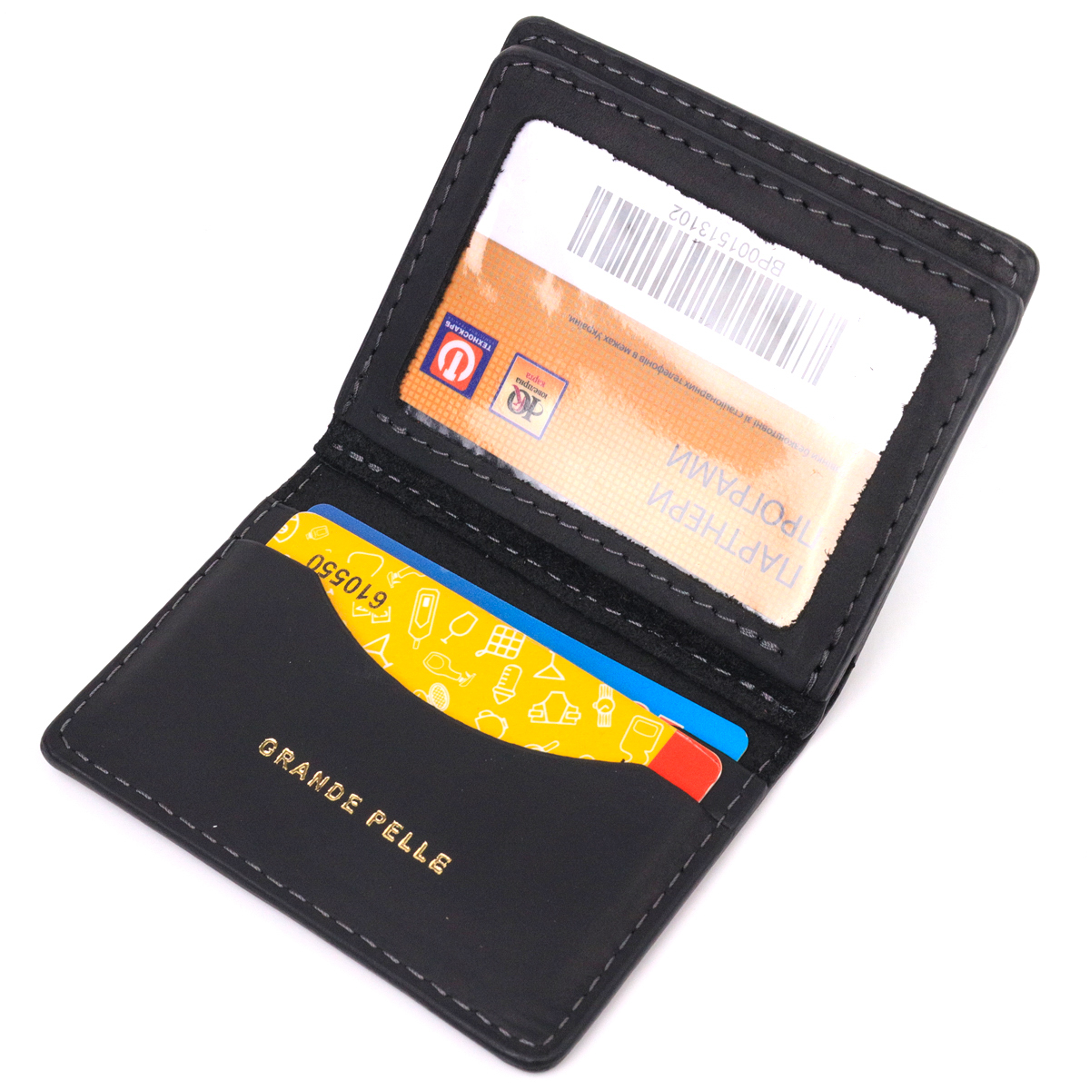 Відмінна обкладинка на автодокументи у вінтажній шкірі Серце GRANDE PELLE Чорна