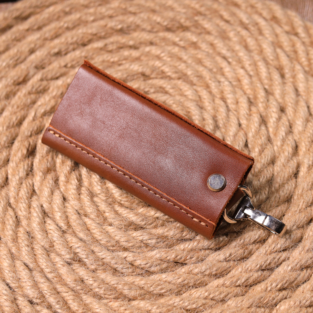 Добротная ключница в глянцевой коже Украина GRANDE PELLE Светло-коричневая