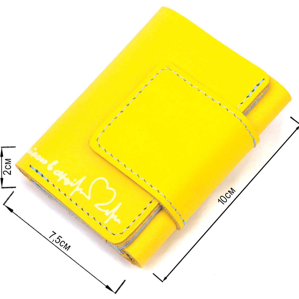 Компактное кожаное портмоне в три сложения комби двух цветов Сердце GRANDE PELLE Желто-голубое