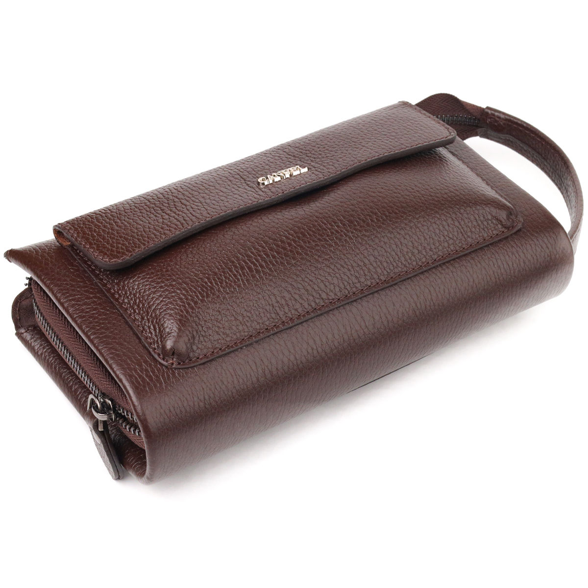 Красивий чоловічий клатч із натуральної зернистої шкіри CANPELLINI Коричневий