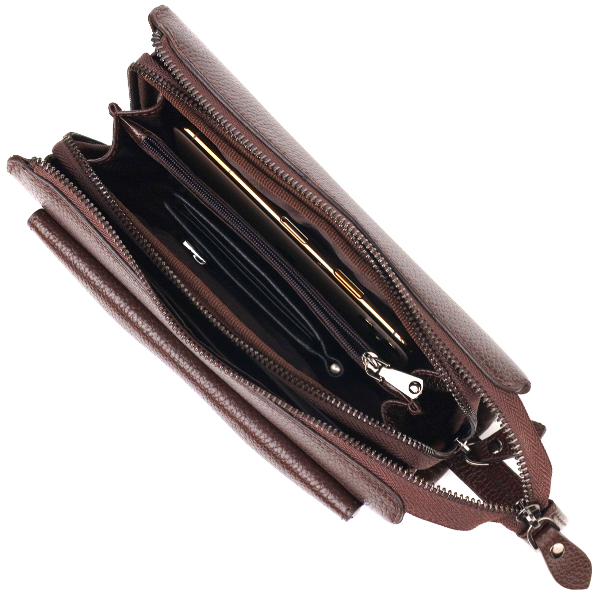 Красивий чоловічий клатч із натуральної зернистої шкіри CANPELLINI Коричневий