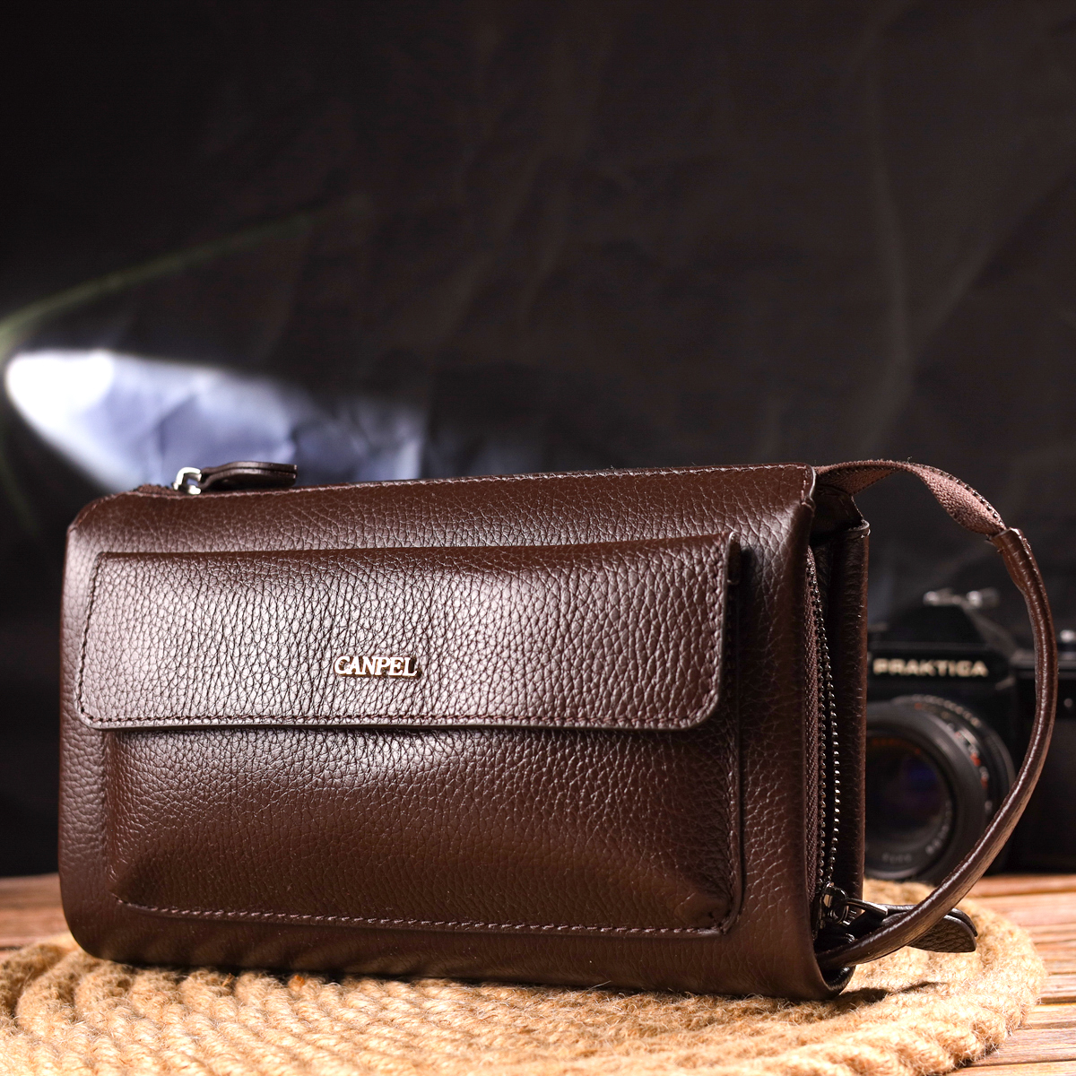 Красивий чоловічий клатч із натуральної зернистої шкіри CANPELLINI Коричневий