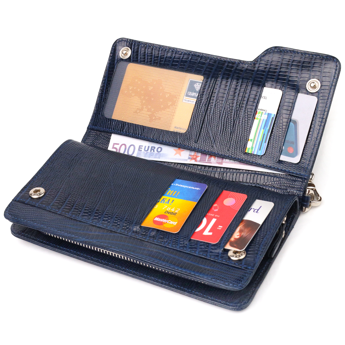 Добротне портмоне клатч із натуральної фактурної шкіри CANPELLINI Синє