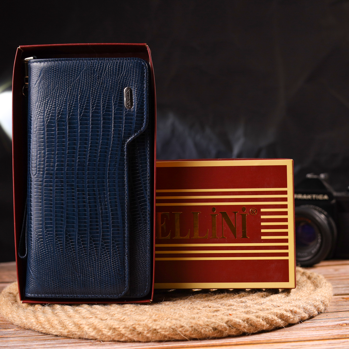 Добротне портмоне клатч із натуральної фактурної шкіри CANPELLINI Синє