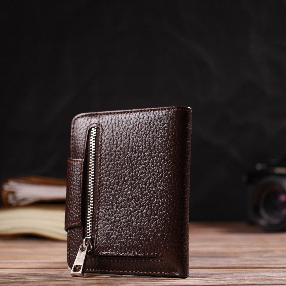 Практичне жіноче портмоне середнього розміру з натуральної шкіри CANPELLINI Коричневе