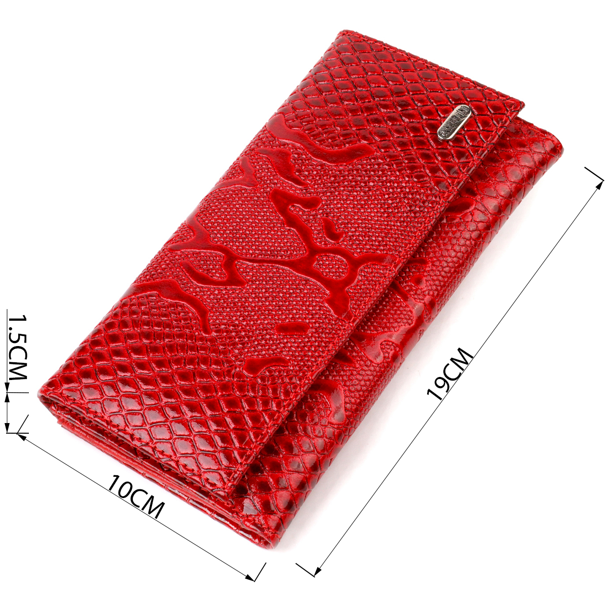 Лаковане жіноче портмоне з натуральної шкіри з тисненням під змію CANPELLINI Червоний