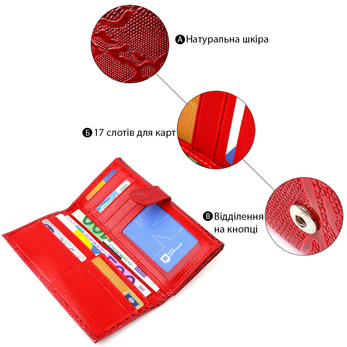 Лаковане жіноче портмоне з натуральної шкіри з тисненням під змію CANPELLINI Червоний